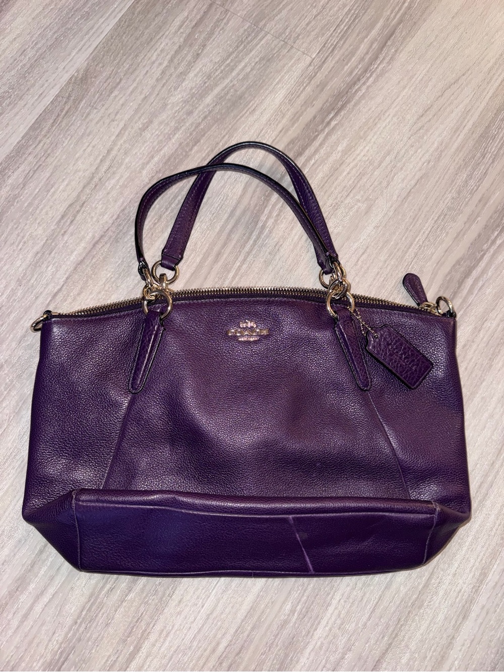 Coach Pebble Leather Satchel in Deep Purple with Gold Hardware